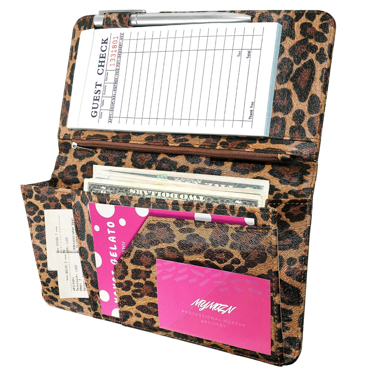 Mymazn Expandable Server Book with Magnetic Compartment & Zipper Pocket