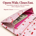 Mymazn Cartoon Cherry Expandable Server Book — wide-opening magnetic compartment