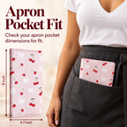 Mymazn Cartoon Cherry Expandable Server Book — dimensions and apron pocket fit