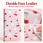 Mymazn Cartoon Cherry Expandable Server Book — faux leather and wipe-clean care