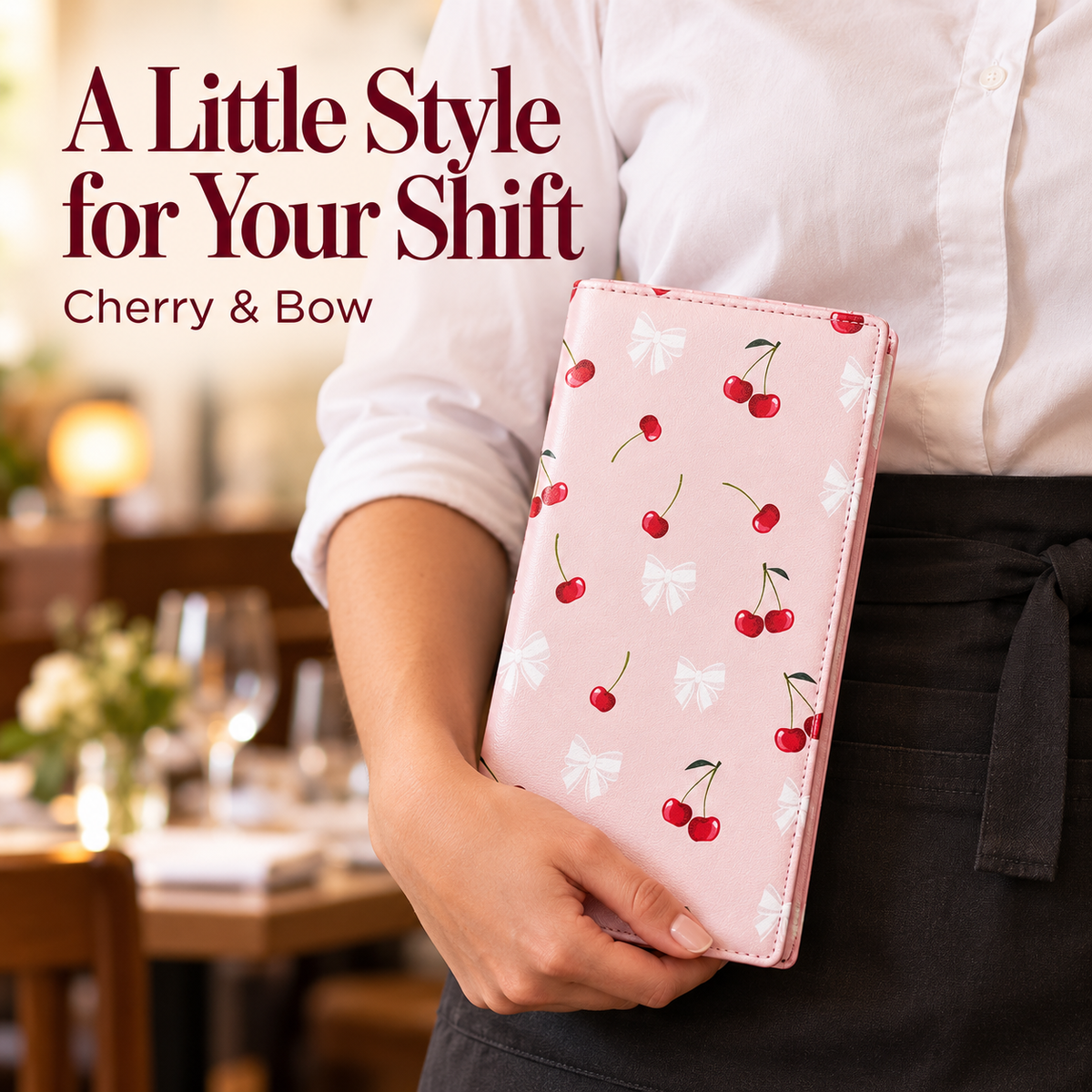Mymazn Cartoon Cherry Expandable Server Book — illustrative restaurant scene