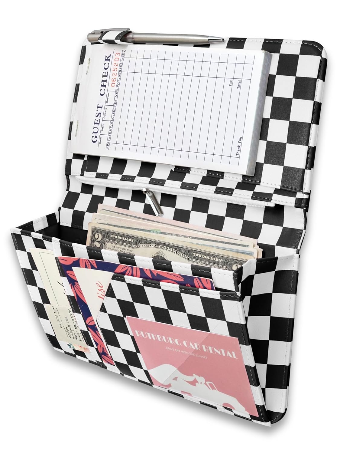 Mymazn Black & White Checkerboard Expandable Server Book — main product view