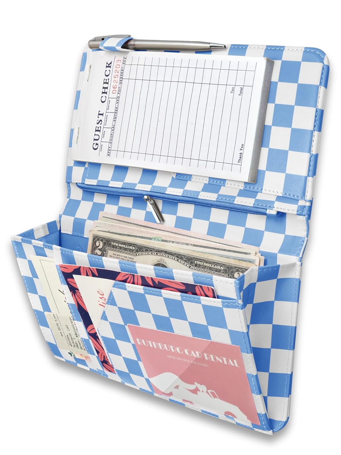 Mymazn Blue Checkerboard Expandable Server Book — main product view