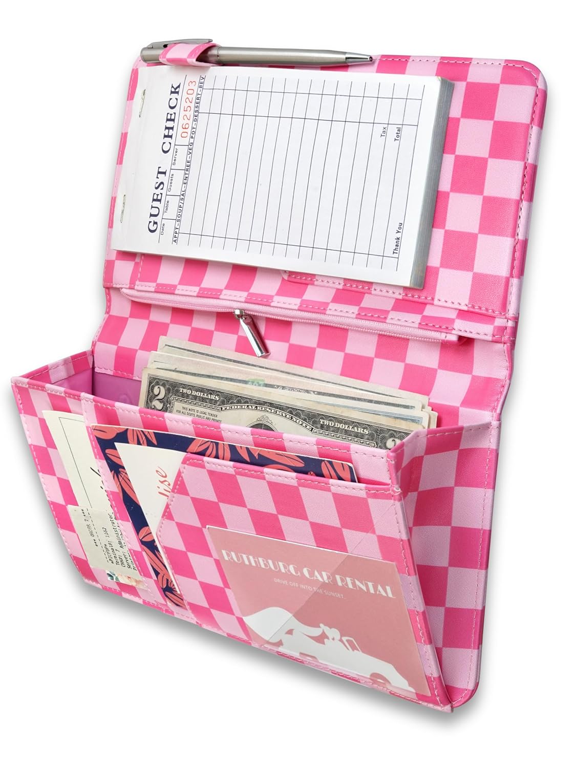 Mymazn Hot Pink Checkerboard Expandable Server Book — main product view