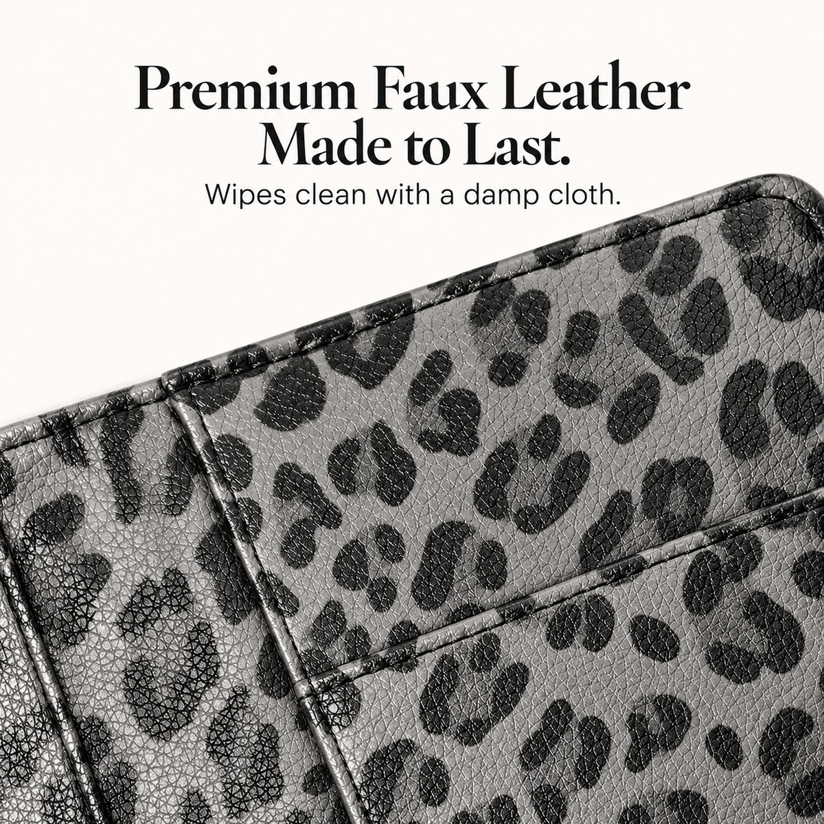 Mymazn Gray Leopard Classic Server Book — faux leather texture and stitched edge detail