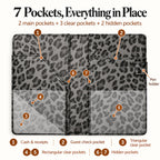 Mymazn Gray Leopard Classic Server Book — seven storage pockets and separate exterior pen holder
