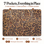 Mymazn Brown Leopard Classic Server Book — seven storage pockets and separate exterior pen holder