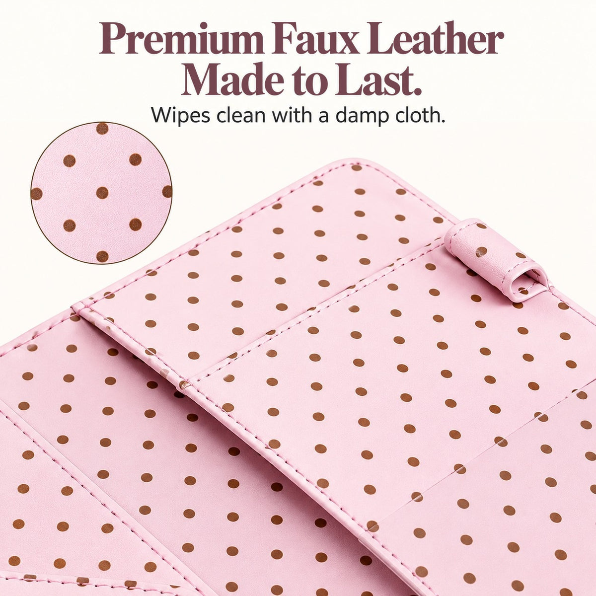 Mymazn Pink Polka Dot Classic Server Book — faux leather texture and stitched edge detail