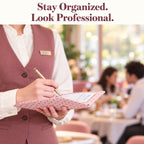 Mymazn Pink Polka Dot Classic Server Book — illustrative restaurant writing scene