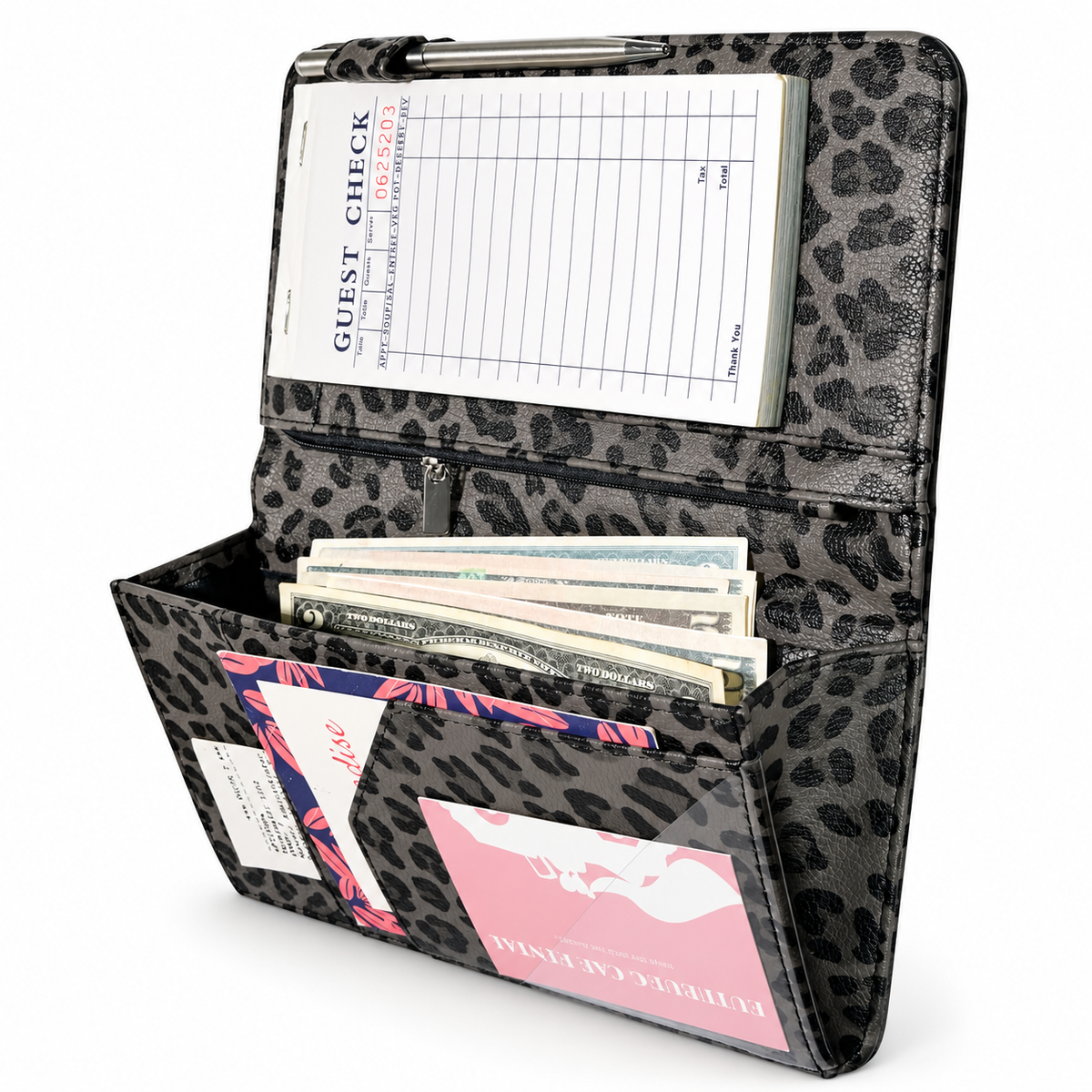 Mymazn Gray Leopard Expandable Server Book — main product view