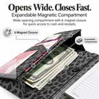 Mymazn Gray Leopard Expandable Server Book — expandable magnetic compartment