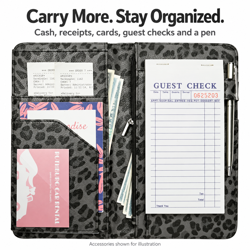 Mymazn Gray Leopard Expandable Server Book — loaded organization example