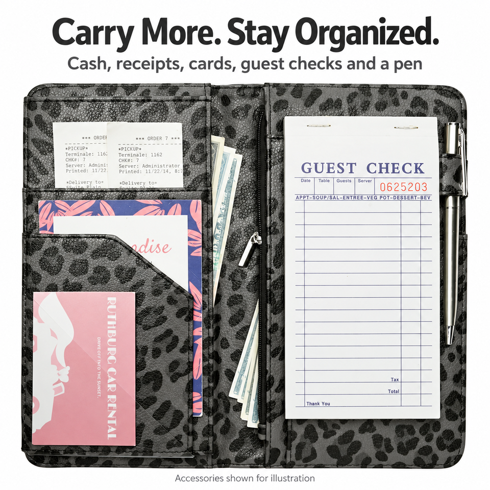 Mymazn Gray Leopard Expandable Server Book — loaded organization example