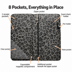 Mymazn Gray Leopard Expandable Server Book — eight storage areas and separate pen holder