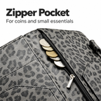 Mymazn Gray Leopard Expandable Server Book — zipper pocket for coins