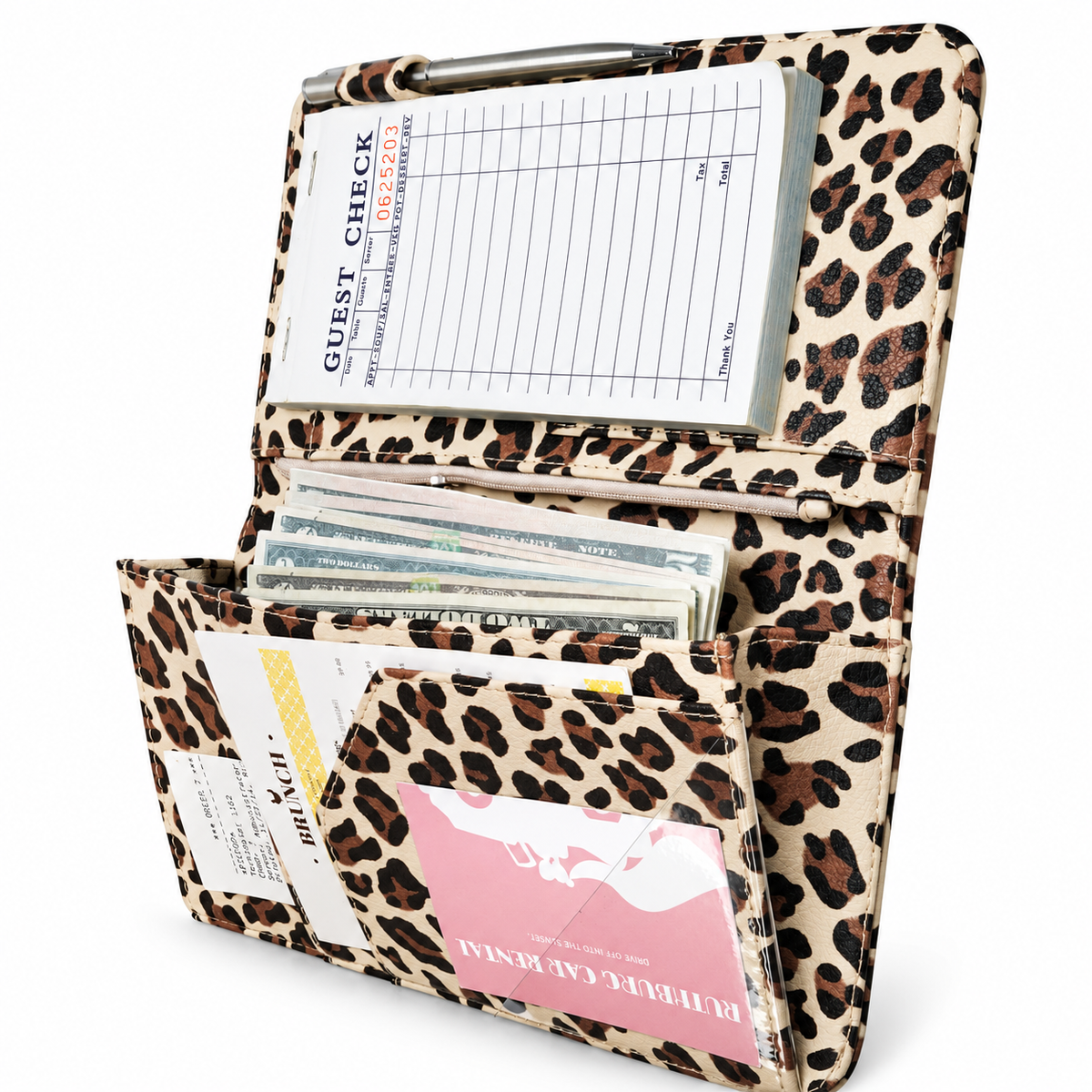 Mymazn Light Brown Leopard Expandable Server Book — main product view