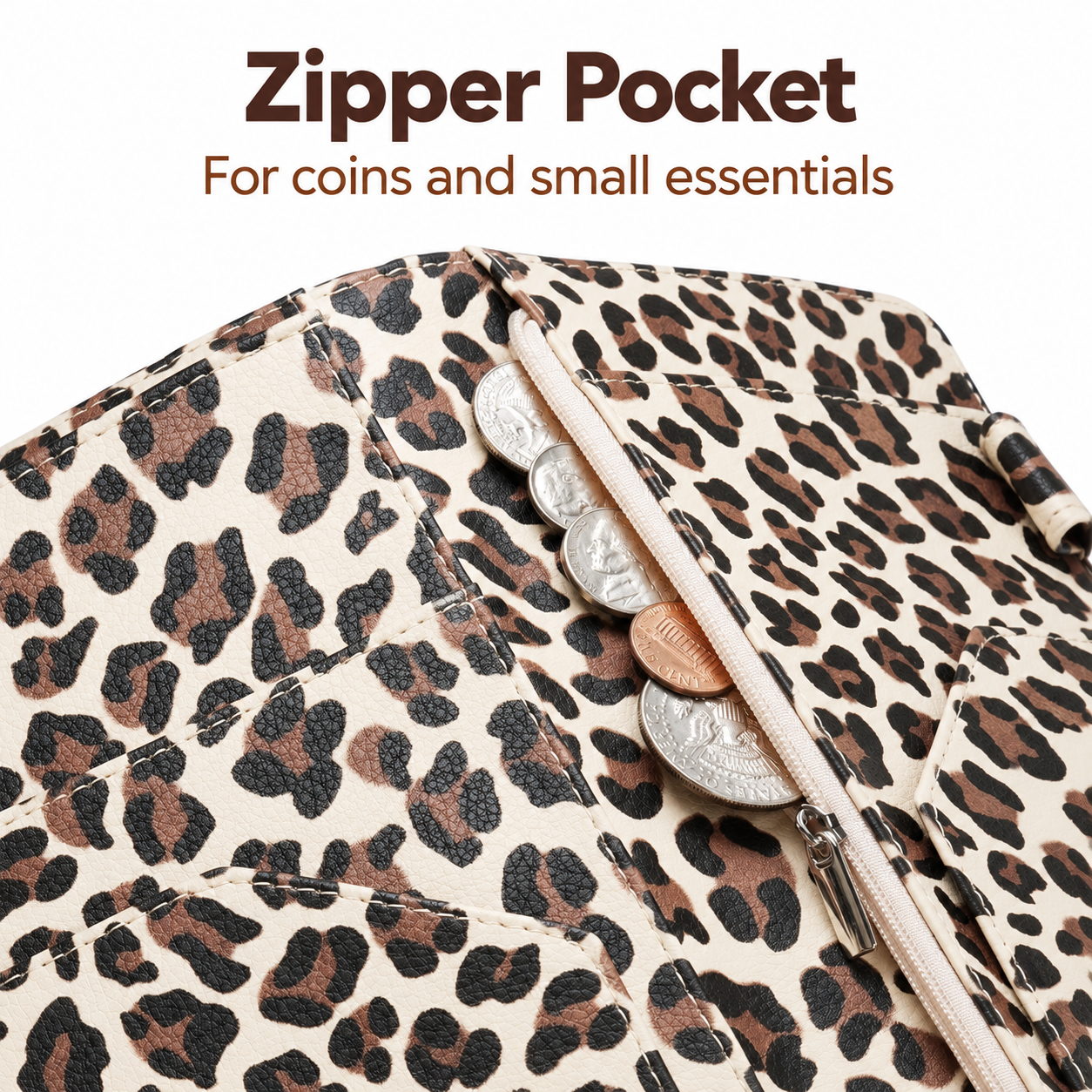 Light Brown Leopard faux leather surface and seam detail