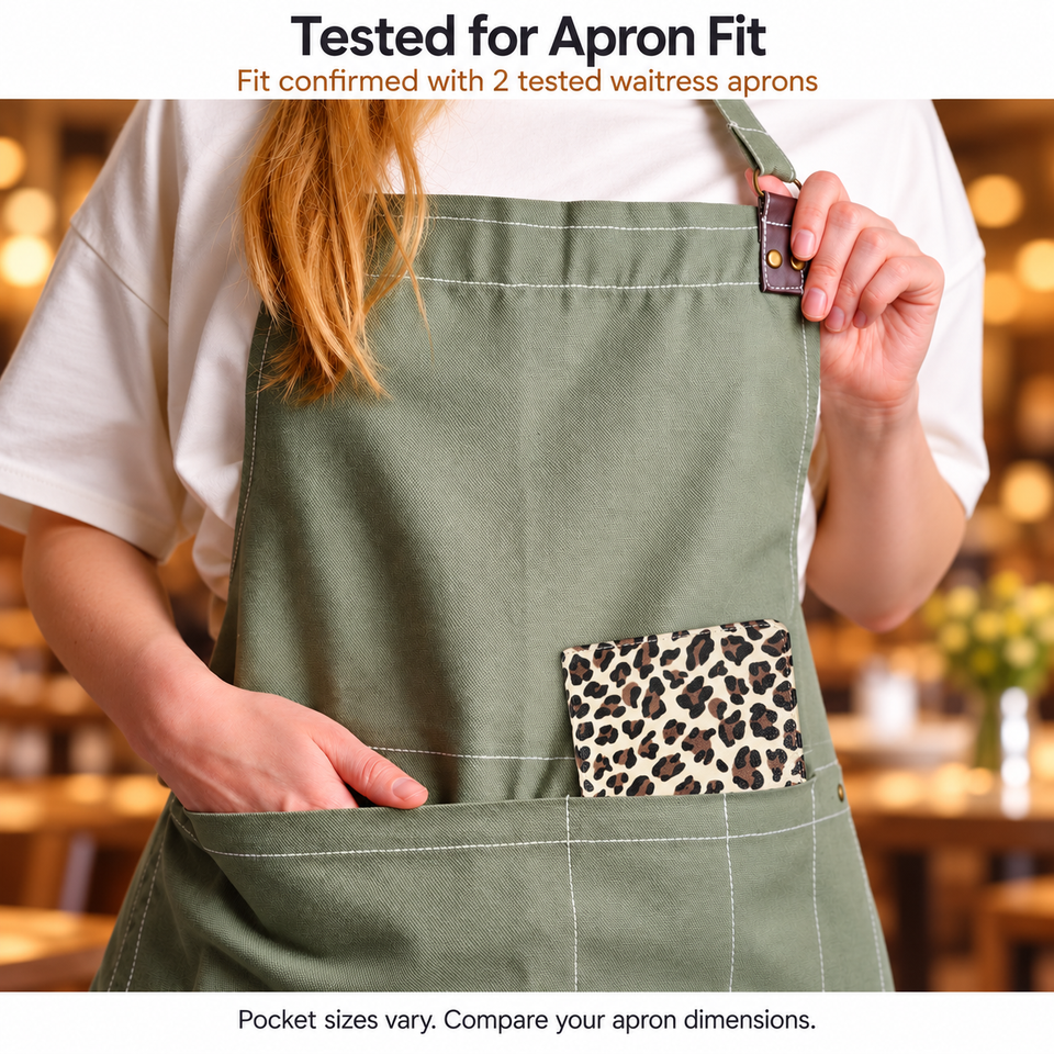 Mymazn Light Brown Leopard Expandable Server Book — apron fit example
