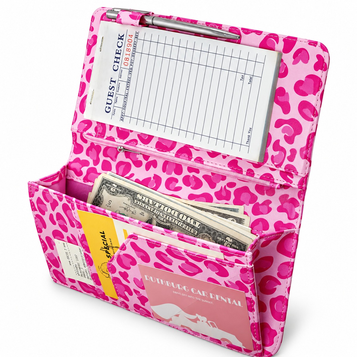 Mymazn Pink Leopard Expandable Server Book — main product view