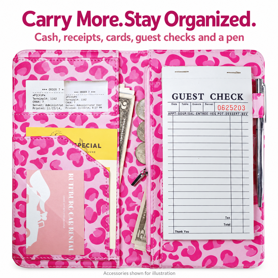 Mymazn Pink Leopard Expandable Server Book — loaded organization example