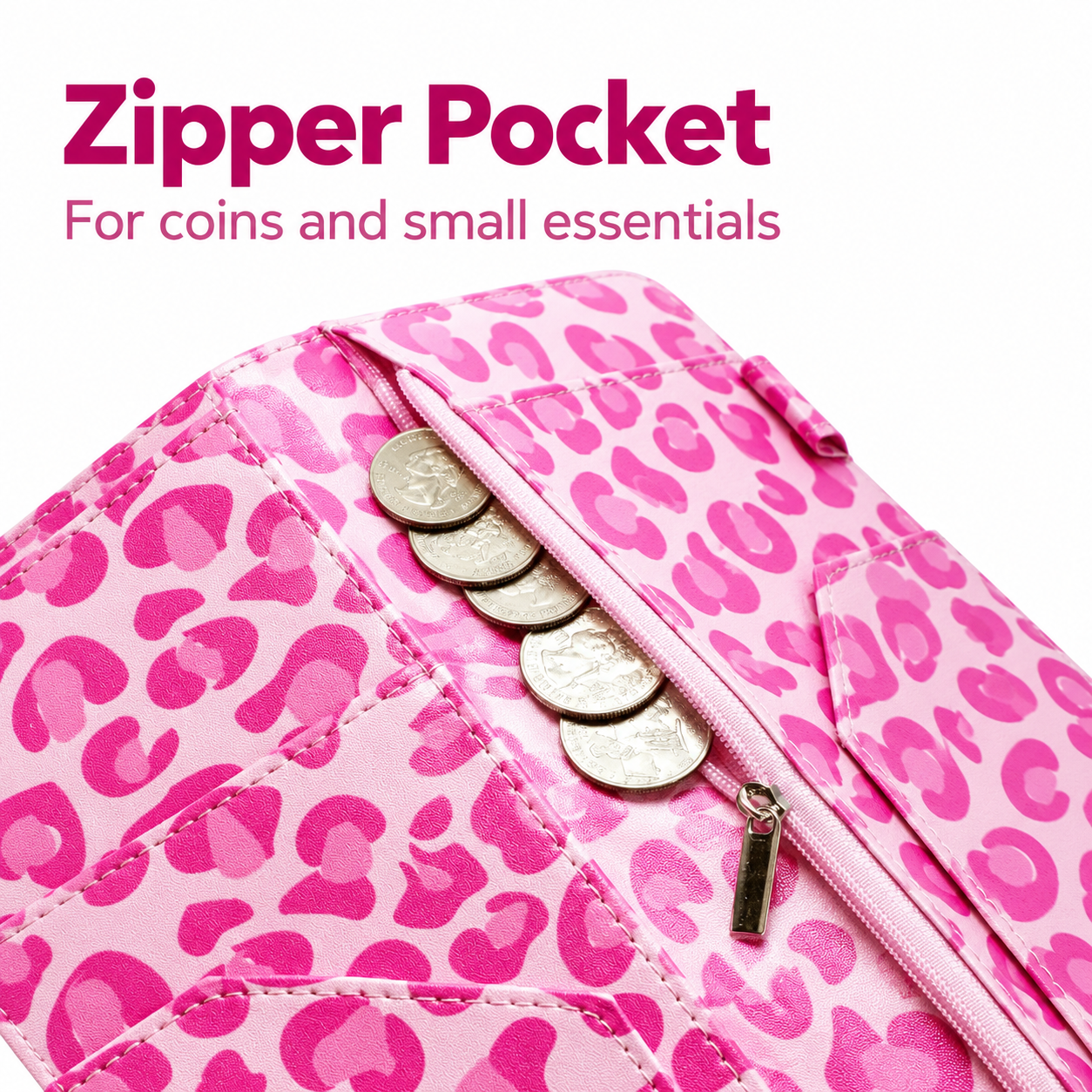 Pink Leopard faux leather surface and seam detail