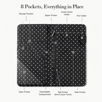 Mymazn Black & White Polka Dots Expandable Server Book — storage layout and pen holder