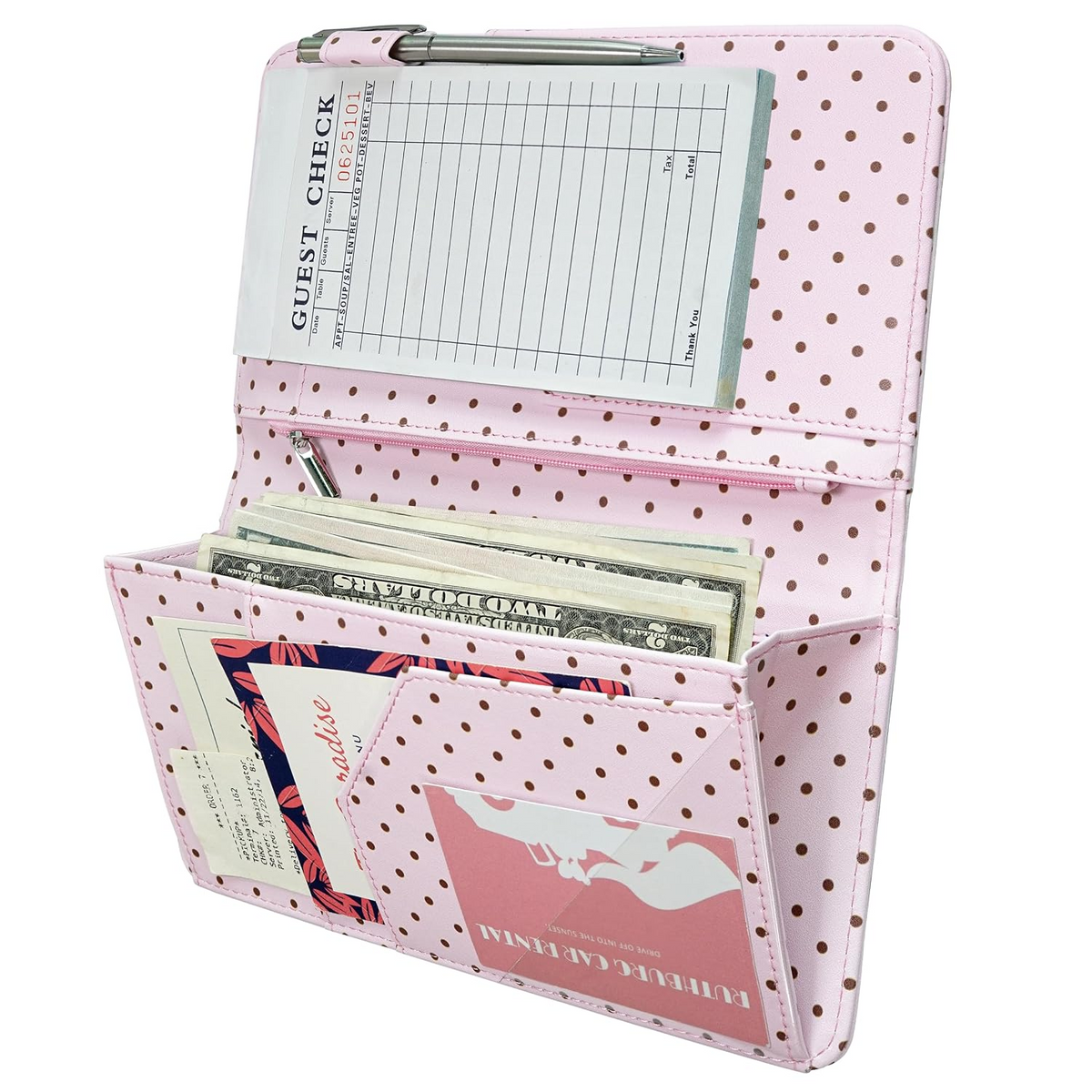 Mymazn Pink & Coffee Polka Dots Expandable Server Book — main product view