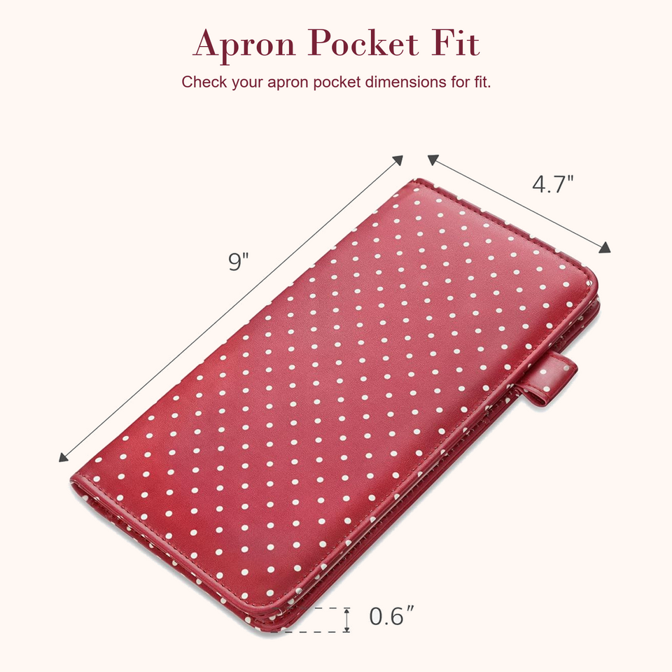 Mymazn Red & White Polka Dots Expandable Server Book — 9 x 4.7 inch dimensions and apron pocket fit