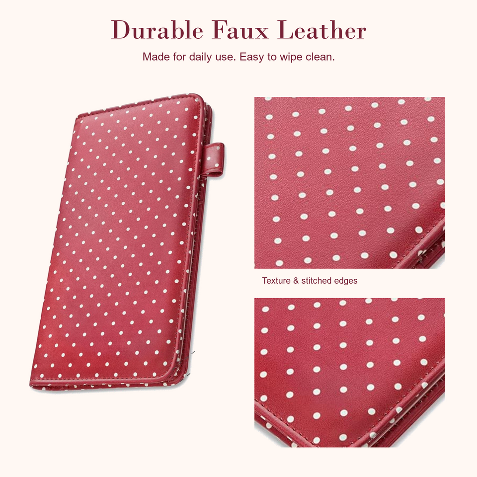 Mymazn Red & White Polka Dots Expandable Server Book — faux leather and wipe-clean care