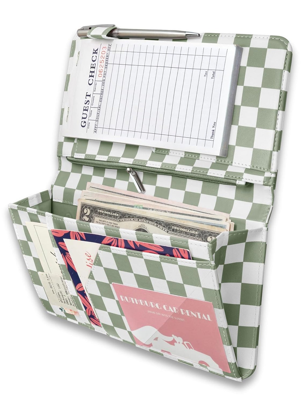 Mymazn Sage Green Checkerboard Expandable Server Book — main product view