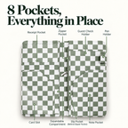 Mymazn Sage Green Checkerboard Expandable Server Book — storage layout and separate pen holder