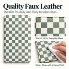 Mymazn Sage Green Checkerboard Expandable Server Book — faux leather surface and wipe-clean care