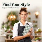 Mymazn Sage Green Checkerboard Expandable Server Book — Sage Green Checkerboard style, illustrative restaurant scene