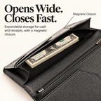 Mymazn Black Expandable Server Book — wide-opening magnetic compartment