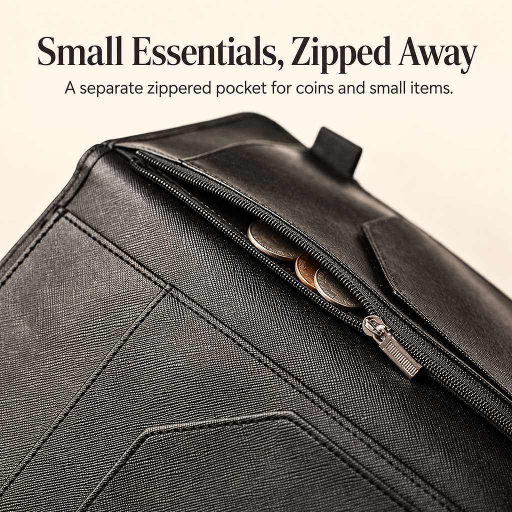 Mymazn Black Expandable Server Book — separate zipper pocket
