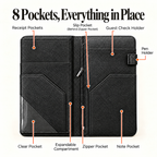 Mymazn Black Expandable Server Book — storage layout and pen holder