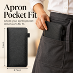 Mymazn Black Expandable Server Book — dimensions and apron pocket fit
