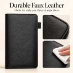 Mymazn Black Expandable Server Book — faux leather and wipe-clean care