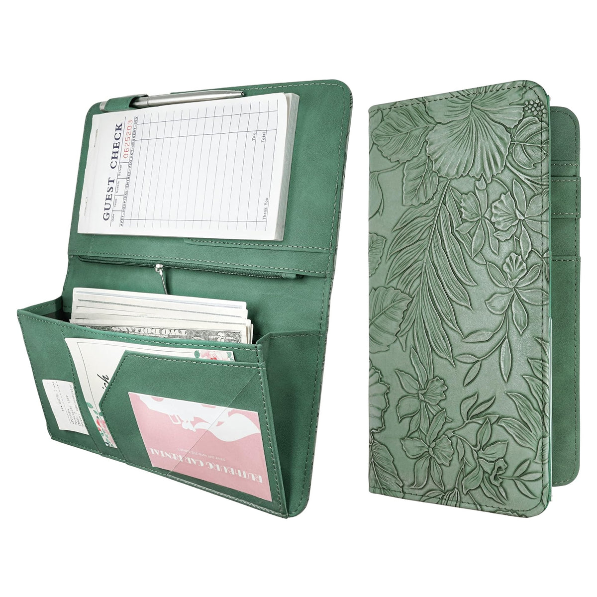 Mymazn Green Floral Expandable Server Book — main product view