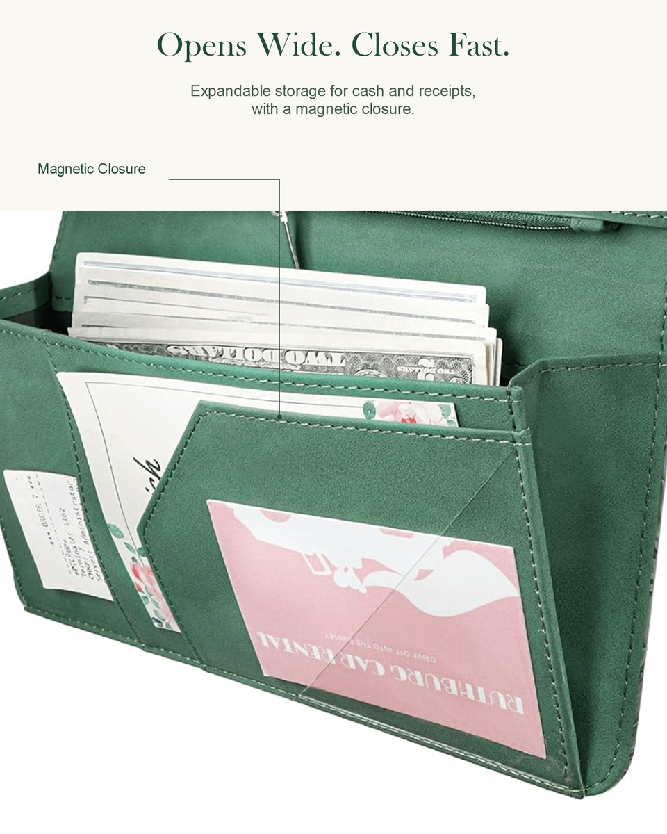 Mymazn Green Floral Expandable Server Book — wide-opening magnetic compartment