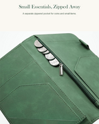 Mymazn Green Floral Expandable Server Book — separate zipper pocket