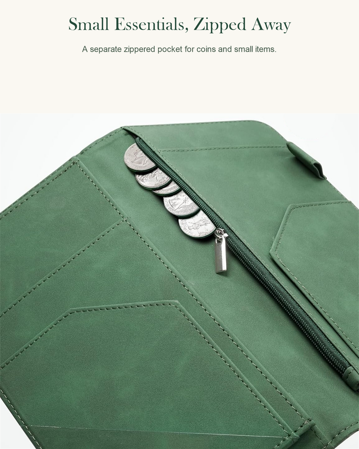 Mymazn Green Floral Expandable Server Book — separate zipper pocket