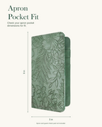 Mymazn Green Floral Expandable Server Book — dimensions and apron pocket fit