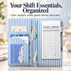 Mymazn Blue Stripes Expandable Server Book — organized shift essentials