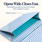 Mymazn Blue Stripes Expandable Server Book — wide-opening magnetic compartment