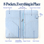 Mymazn Blue Stripes Expandable Server Book — storage layout and pen holder