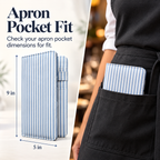 Mymazn Blue Stripes Expandable Server Book — dimensions and apron pocket fit