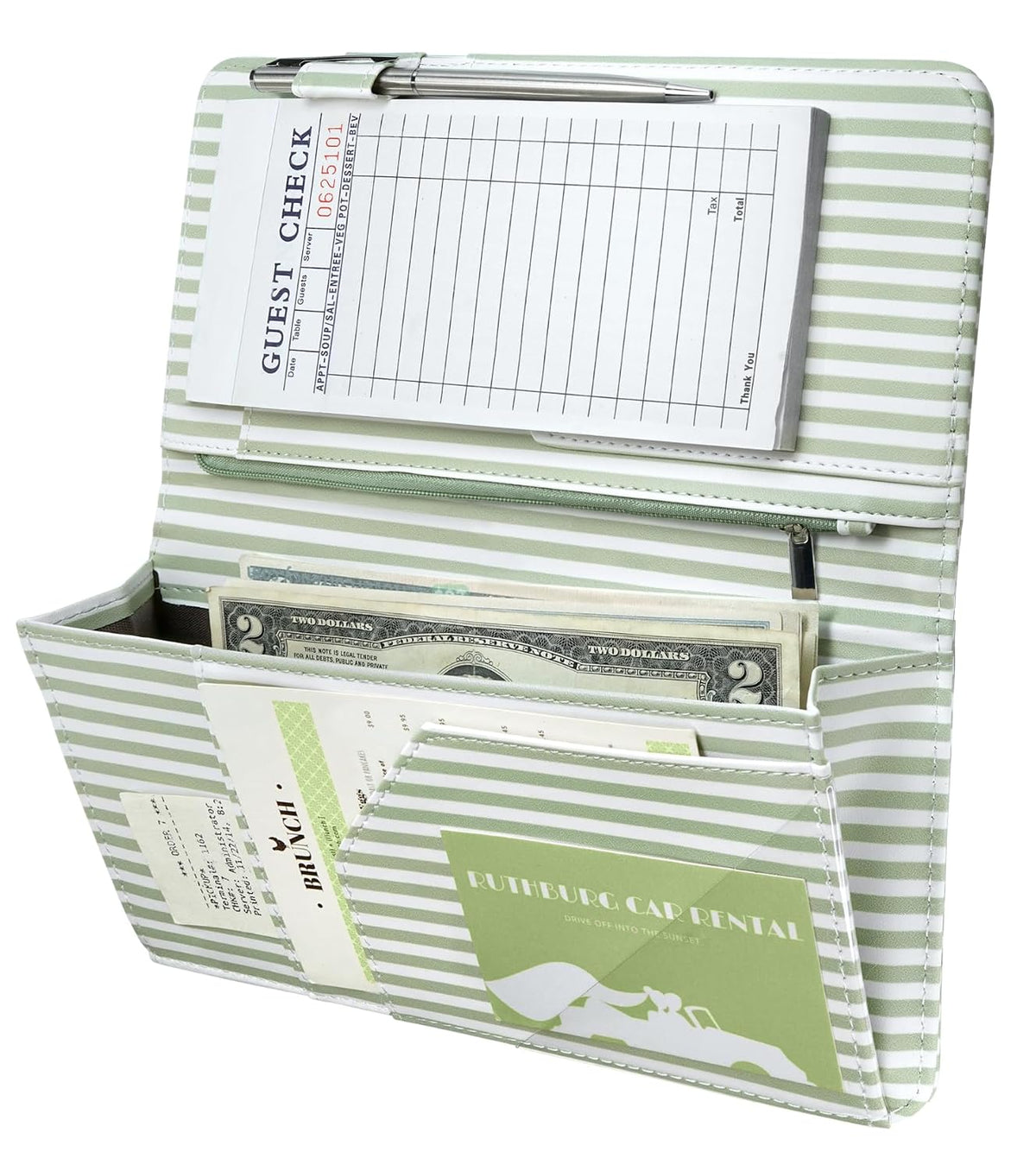 Mymazn Green Stripes Expandable Server Book — main product view