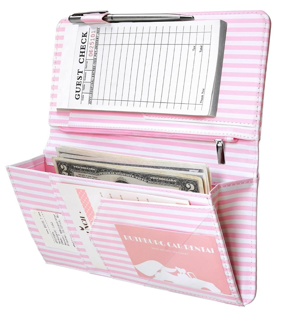Pink Stripes Expandable Server Book — product view for size comparison